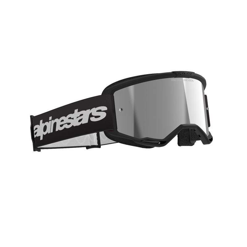 Alpinestars Vision 3 Wordmark motokroso akiniai juodi su veidrodiniu sidabriniu stiklu