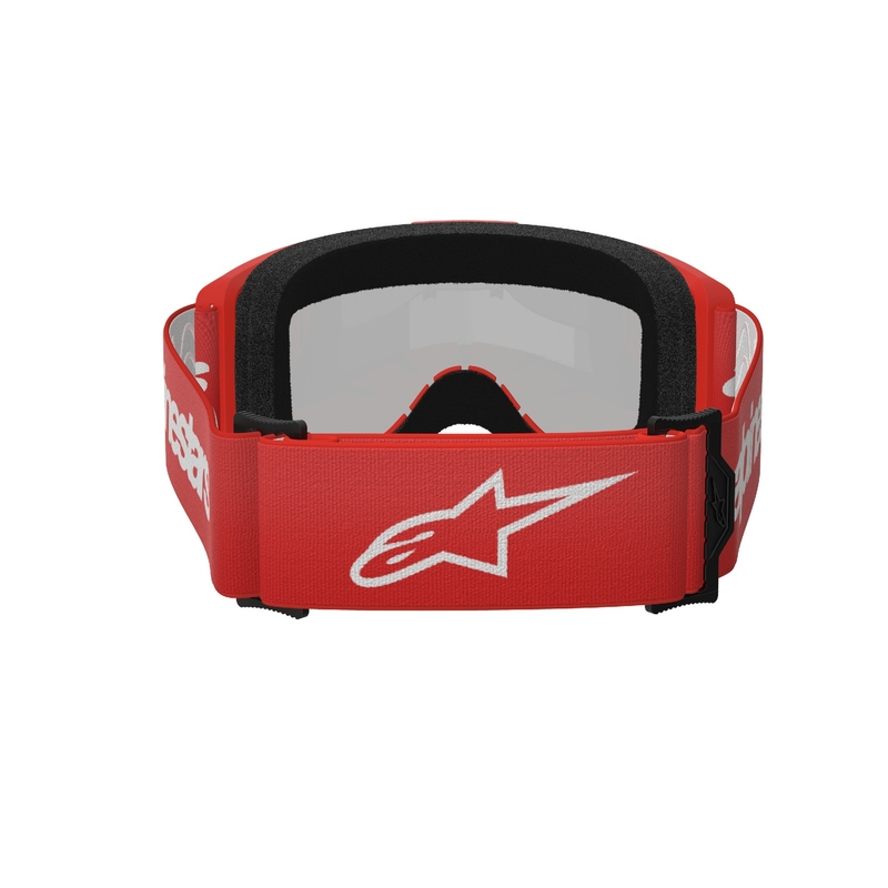 Alpinestars Vision 3 Wordmark motokroso akiniai raudoni su sidabriniais radialiniais lęšiais