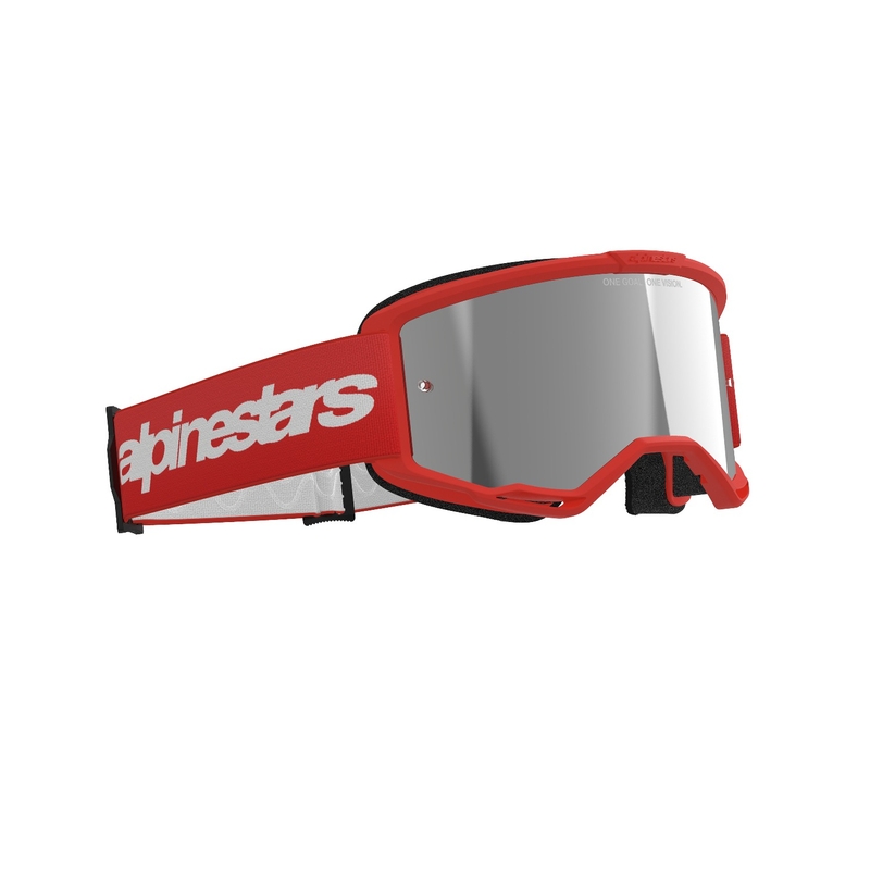 Alpinestars Vision 3 Wordmark motokroso akiniai raudoni su sidabriniais radialiniais lęšiais