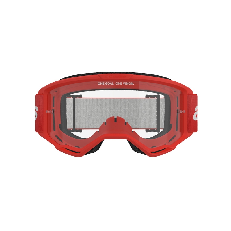 Alpinestars Vision 3 Wordmark raudoni motokroso akiniai su skaidriu stiklu