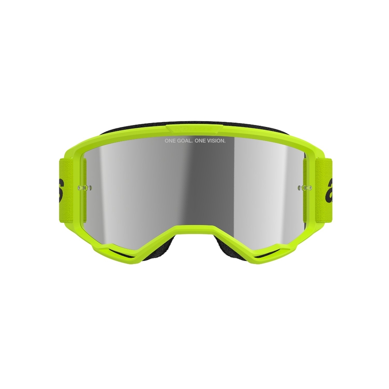 Alpinestars Vision 3 Wordmark fluo geltonos spalvos motokroso akiniai su sidabriniais radialiniais lęšiais