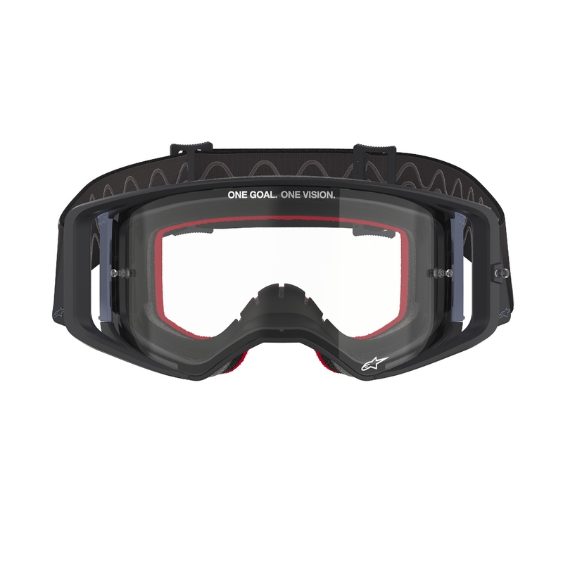 "Alpinestars Supertech Corp" juodos ir pilkos spalvos motokroso akiniai su skaidriais lęšiais