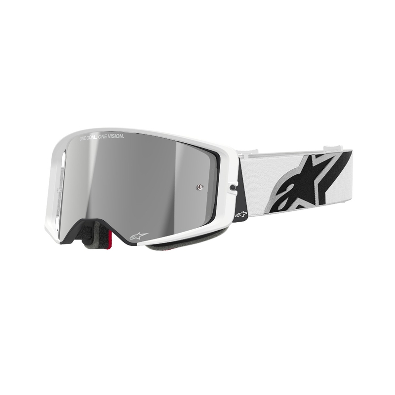 Alpinestars Supertech Corp balti motokroso akiniai su veidrodiniais sidabriniais lęšiais