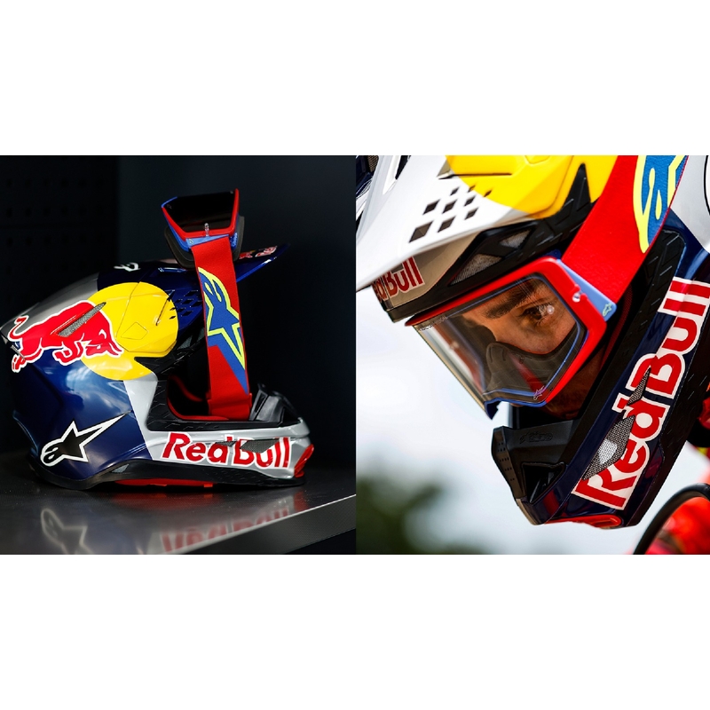 Alpinestars Supertech Corp raudonos ir mėlynos spalvos motokroso akiniai su veidrodiniais sidabriniais lęšiais