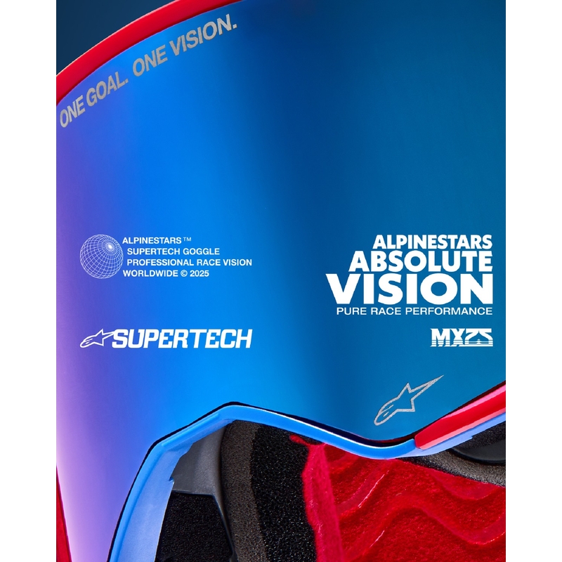 Alpinestars Supertech Corp fluo geltonai pilkos spalvos motokroso akiniai su veidrodiniais raudonais lęšiais