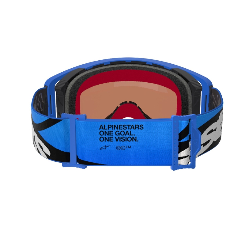 Alpinestars Supertech Stream mėlyni motokroso akiniai su veidrodiniais mėlynais lęšiais