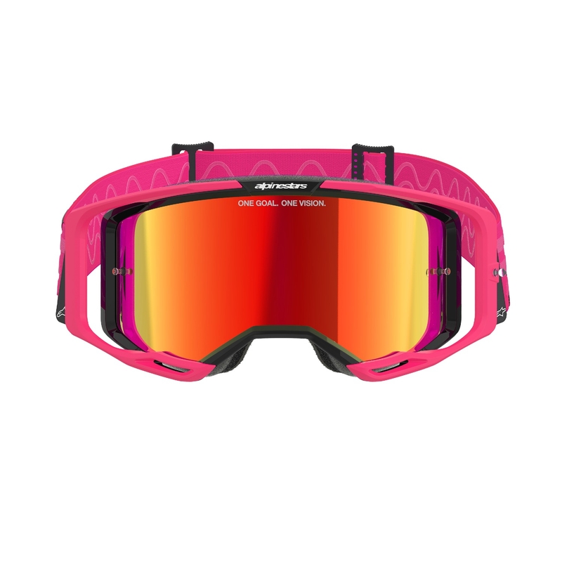 Alpinestars Vision 8 Corp Motokroso akiniai rožinės spalvos su veidrodiniais raudonais lęšiais