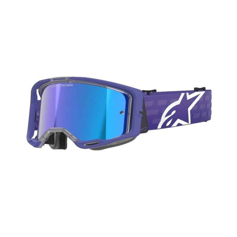 Alpinestars Vision 8 Corp motokroso akiniai violetinės spalvos su veidrodiniais mėlynais lęšiais