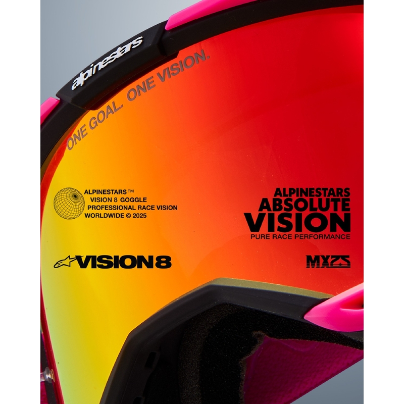 Alpinestars Vision 8 Corp motokroso akiniai violetinės spalvos su veidrodiniais mėlynais lęšiais