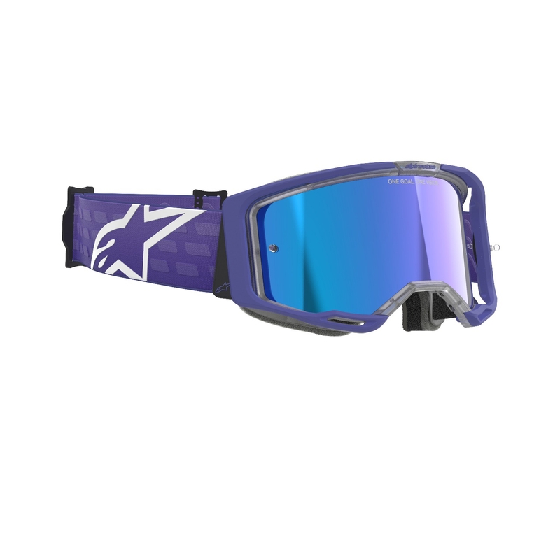 Alpinestars Vision 8 Corp motokroso akiniai violetinės spalvos su veidrodiniais mėlynais lęšiais