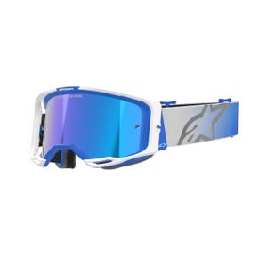 Alpinestars Vision 8 Corp motokroso akiniai mėlynos ir baltos spalvos su veidrodiniais mėlynais lęšiais
