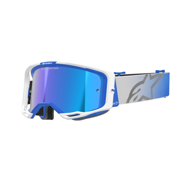 Alpinestars Vision 8 Corp motokroso akiniai mėlynos ir baltos spalvos su veidrodiniais mėlynais lęšiais