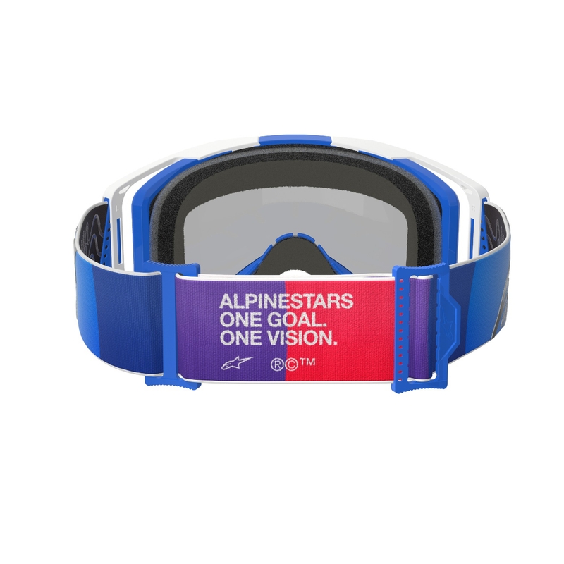 Alpinestars Vision 8 Corp motokroso akiniai mėlynos ir baltos spalvos su veidrodiniais mėlynais lęšiais