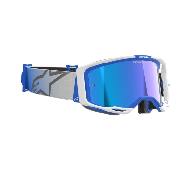 Alpinestars Vision 8 Corp motokroso akiniai mėlynos ir baltos spalvos su veidrodiniais mėlynais lęšiais