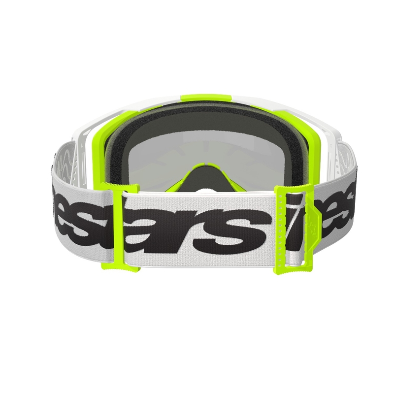 Alpinestars Vision 8 Wordmark motokroso akiniai baltai-fluo geltoni su veidrodiniais sidabriniais lęšiais