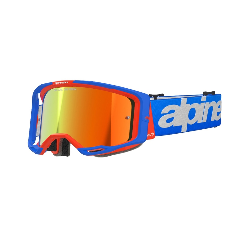 Alpinestars Vision 8 Wordmark Motokroso akiniai mėlynai oranžiniai su veidrodiniais raudonais lęšiais