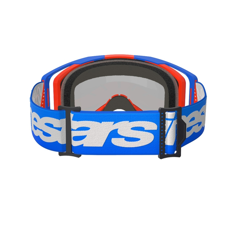 Alpinestars Vision 8 Wordmark Motokroso akiniai mėlynai oranžiniai su veidrodiniais raudonais lęšiais
