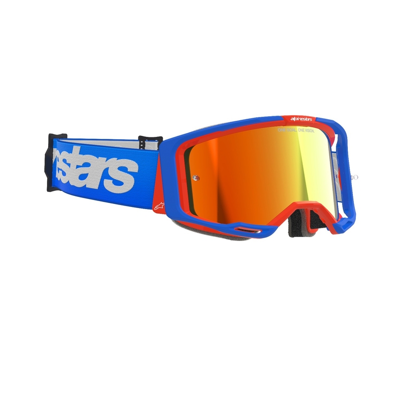 Alpinestars Vision 8 Wordmark Motokroso akiniai mėlynai oranžiniai su veidrodiniais raudonais lęšiais