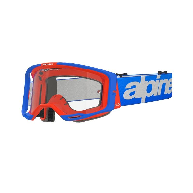 Alpinestars Vision 8 Wordmark motokroso akiniai mėlynai oranžiniai su skaidriais lęšiais