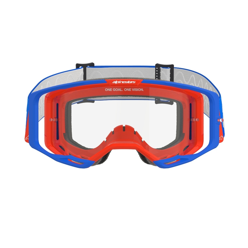 Alpinestars Vision 8 Wordmark motokroso akiniai mėlynai oranžiniai su skaidriais lęšiais