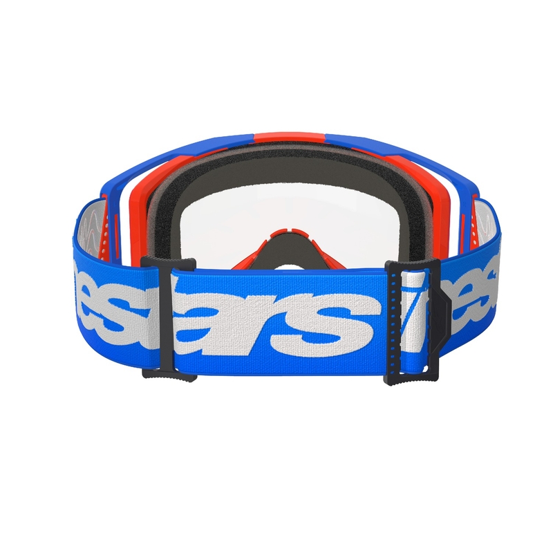 Alpinestars Vision 8 Wordmark motokroso akiniai mėlynai oranžiniai su skaidriais lęšiais