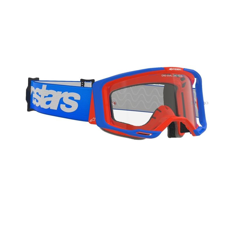 Alpinestars Vision 8 Wordmark motokroso akiniai mėlynai oranžiniai su skaidriais lęšiais