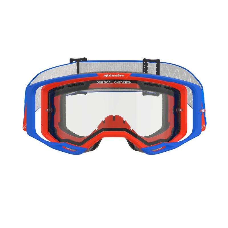 Alpinestars Vision 8 Wordmark motokroso akiniai mėlynai oranžinės spalvos su dvigubais skaidriais lęšiais nuo rūko