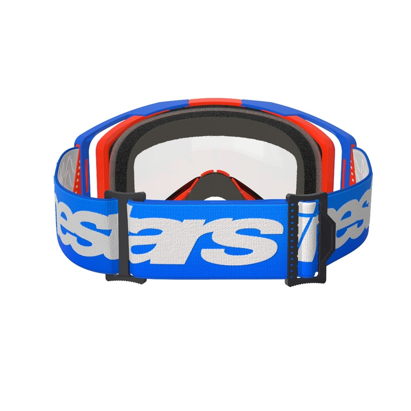 Alpinestars Vision 8 Wordmark motokroso akiniai mėlynai oranžinės spalvos su dvigubais skaidriais lęšiais nuo rūko
