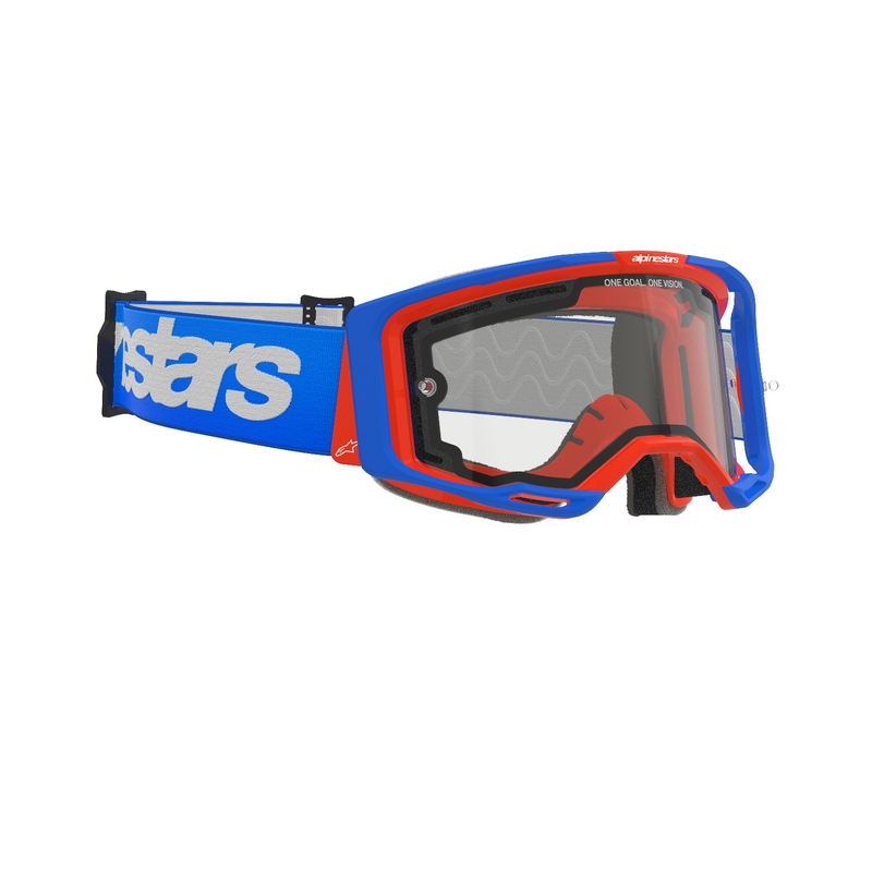 Alpinestars Vision 8 Wordmark motokroso akiniai mėlynai oranžinės spalvos su dvigubais skaidriais lęšiais nuo rūko