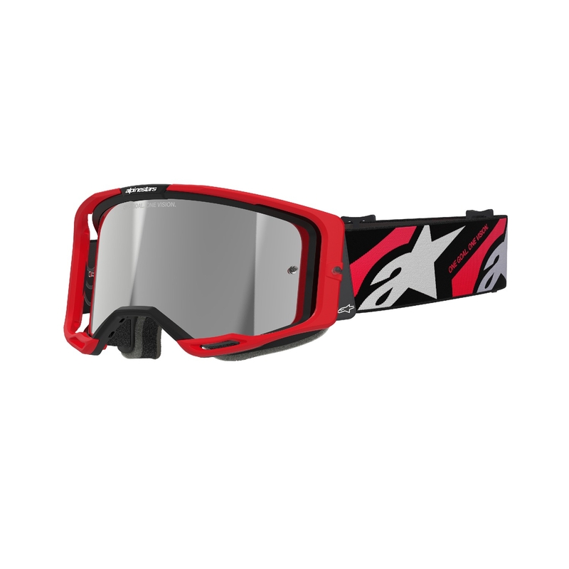 Alpinestars Vision 8 Luar raudonos ir juodos spalvų motokroso akiniai su veidrodiniais sidabriniais lęšiais