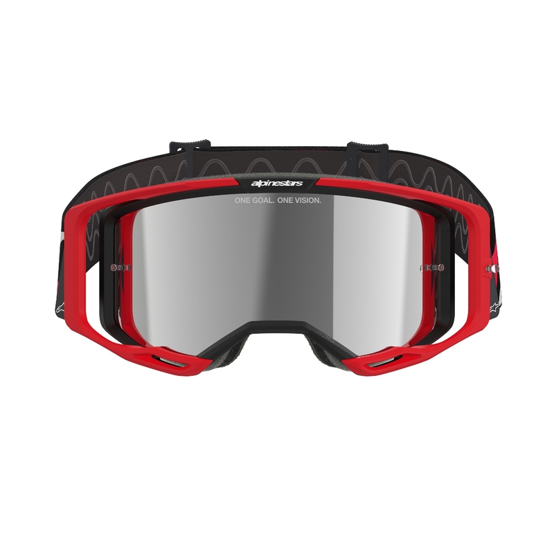 Alpinestars Vision 8 Luar raudonos ir juodos spalvų motokroso akiniai su veidrodiniais sidabriniais lęšiais
