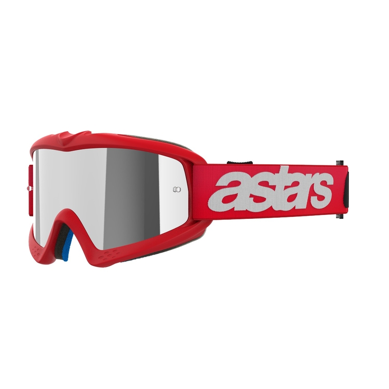 Alpinestars Vision Vision Youth Blaze raudoni vaikiški motokroso akiniai su veidrodiniais sidabriniais lęšiais