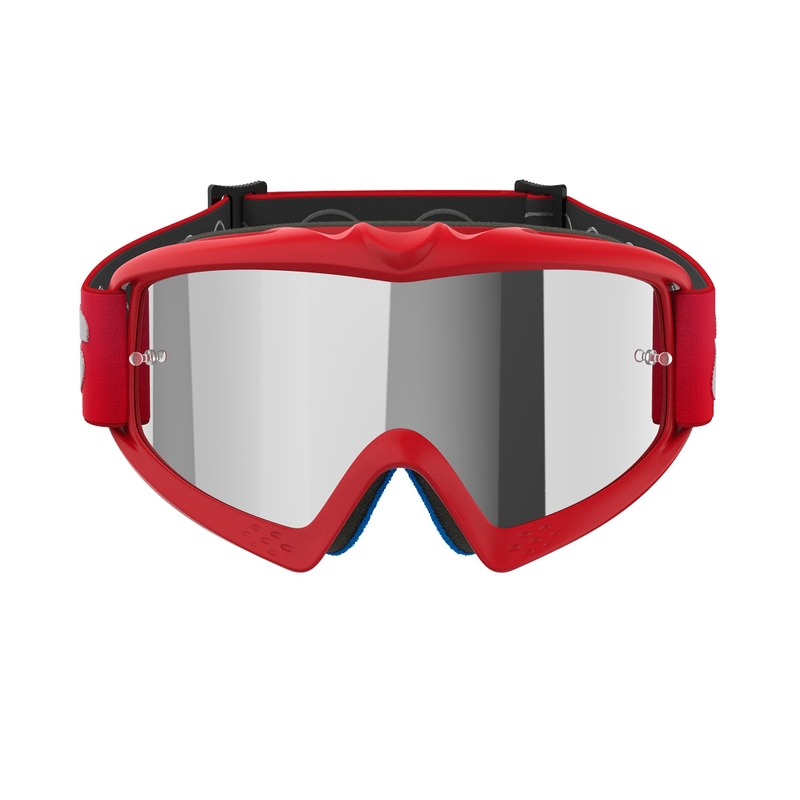 Alpinestars Vision Vision Youth Blaze raudoni vaikiški motokroso akiniai su veidrodiniais sidabriniais lęšiais