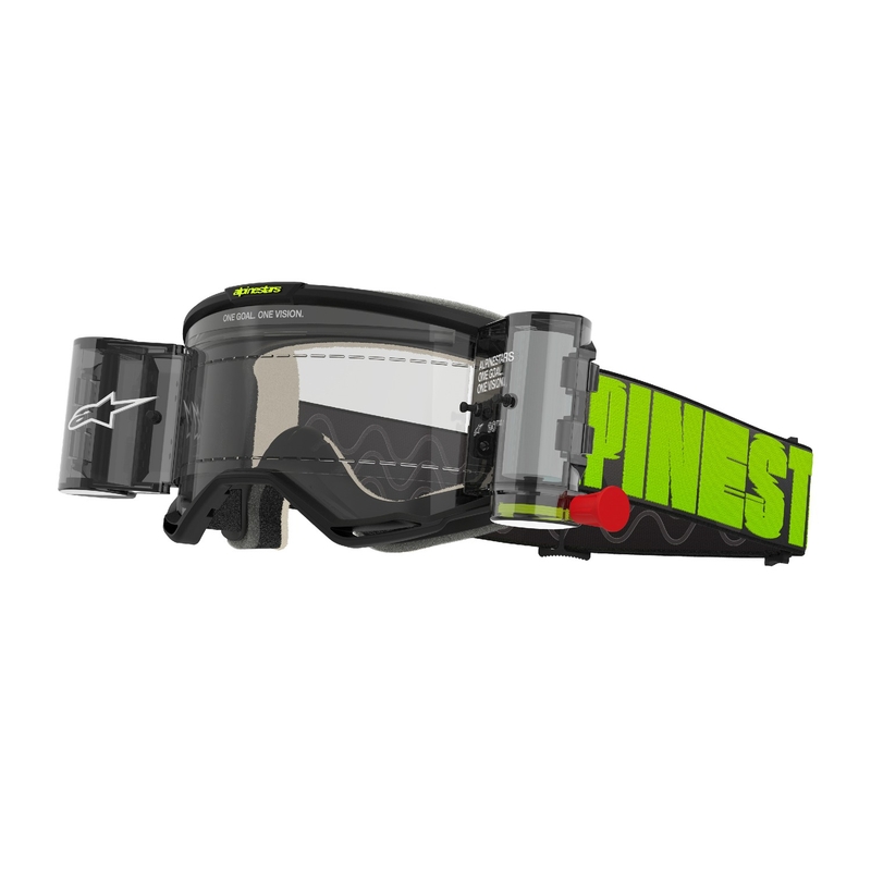 Alpinestars Vision 5 Hollow ROLL-OFF Wide Vision motokroso akiniai pilkai mėlynai geltoni su skaidriu stiklu