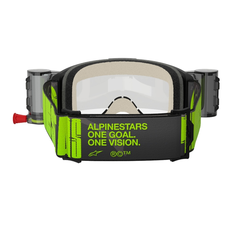 Alpinestars Vision 5 Hollow ROLL-OFF Wide Vision motokroso akiniai pilkai mėlynai geltoni su skaidriu stiklu