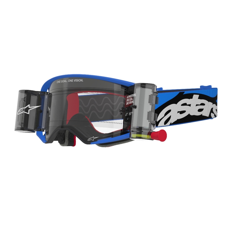 Alpinestars Supertech Stream ROLL-OFF plataus matymo motokroso akiniai mėlyni su skaidriais lęšiais