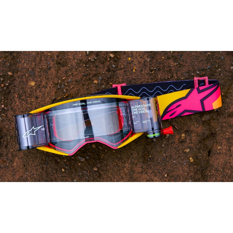 Alpinestars Supertech Stream ROLL-OFF plataus matymo motokroso akiniai mėlyni su skaidriais lęšiais