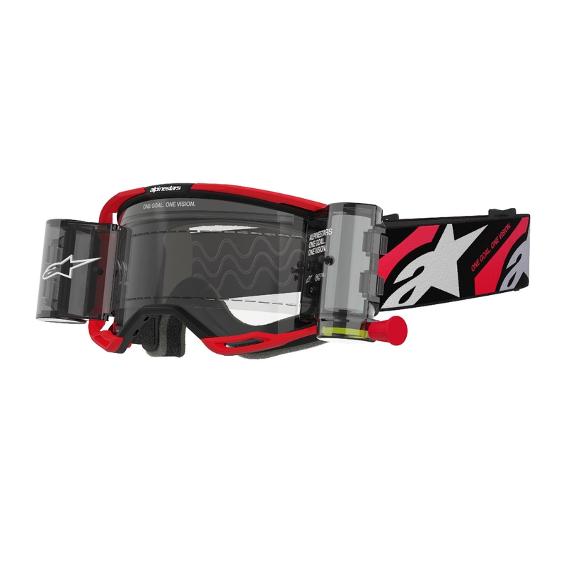 Alpinestars Vision 8 Luar ROLL-OFF plataus matymo motokroso akiniai raudonos ir juodos spalvos su skaidriais lęšiais