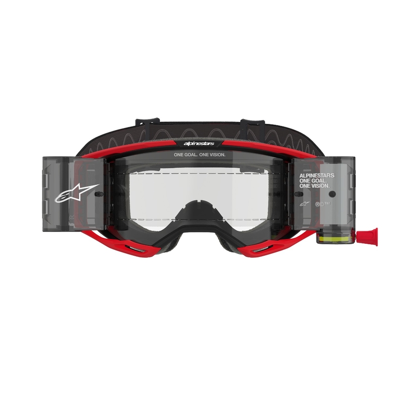Alpinestars Vision 8 Luar ROLL-OFF plataus matymo motokroso akiniai raudonos ir juodos spalvos su skaidriais lęšiais