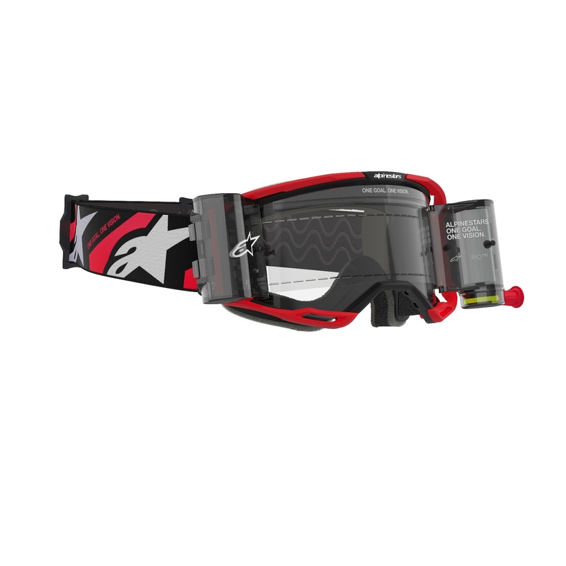 Alpinestars Vision 8 Luar ROLL-OFF plataus matymo motokroso akiniai raudonos ir juodos spalvos su skaidriais lęšiais