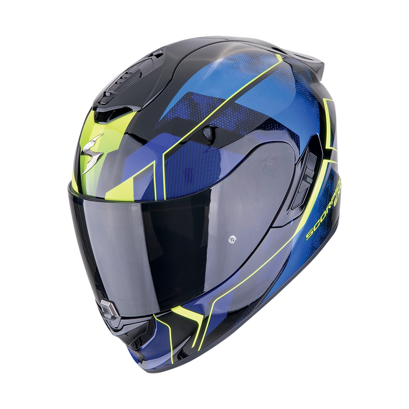 Integruotas motociklininko šalmas Scorpion EXO-1400 EVO II AIR INTENSIO juodai mėlynas išpardavimas