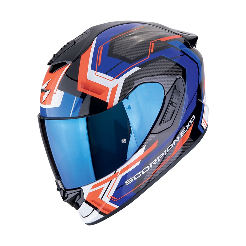 Integruotas motociklininko šalmas Scorpion EXO-1400 EVO II AIR LINART juoda-mėlyna-raudona