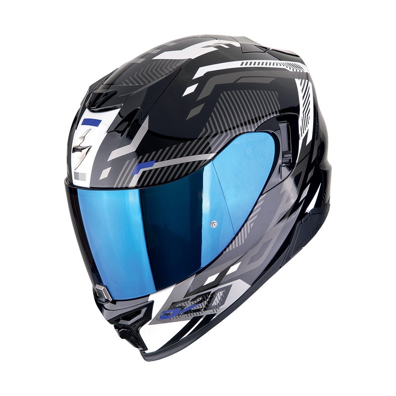Integruotas motociklininko šalmas Scorpion EXO-520 EVO AIR RANKA juoda-balta-mėlyna išpardavimas