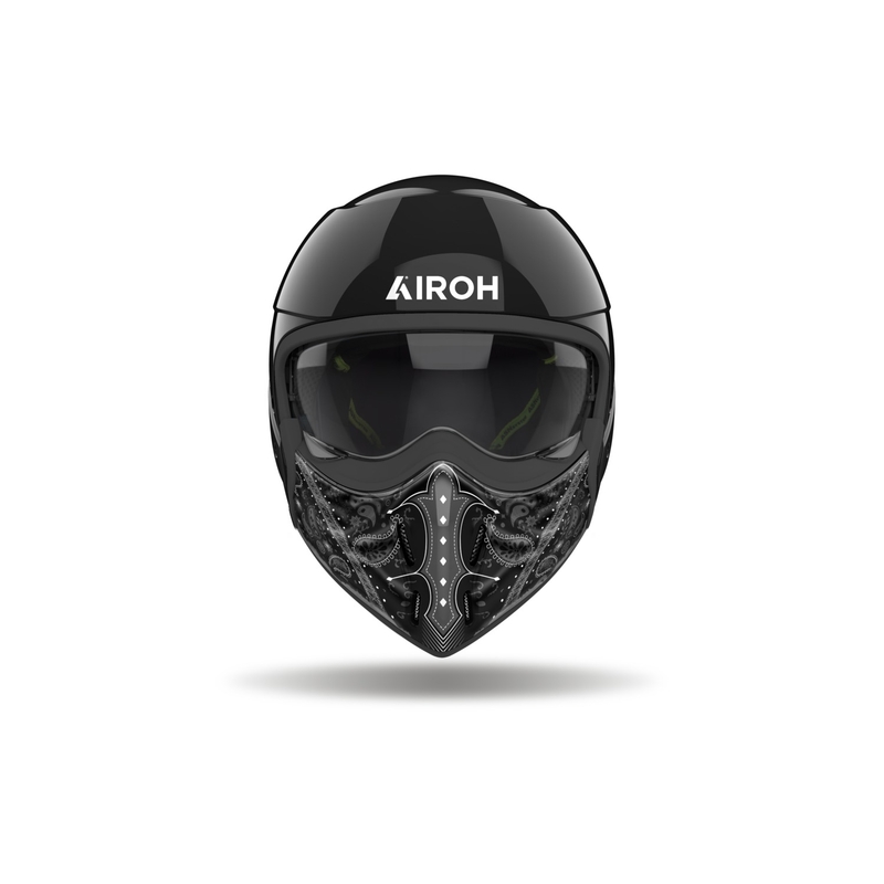 Modulinis motociklininko šalmas "Airoh J110 Paesly" blizgus juodas