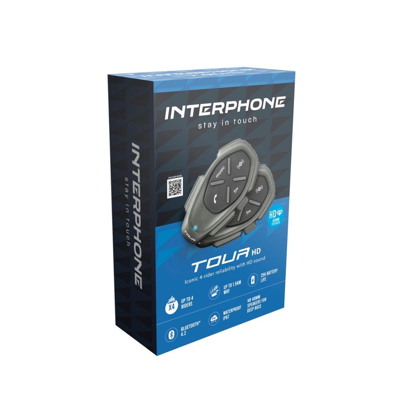 „Bluetooth“ domofonas „Interphone CellularLine TOUR HD“ dviejų dalių pakuotėje, 2 vnt.