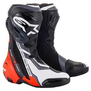 "Alpinestars Supertech R" juodai-fluo raudonai-baltai-pilkos spalvos motociklininko batai
