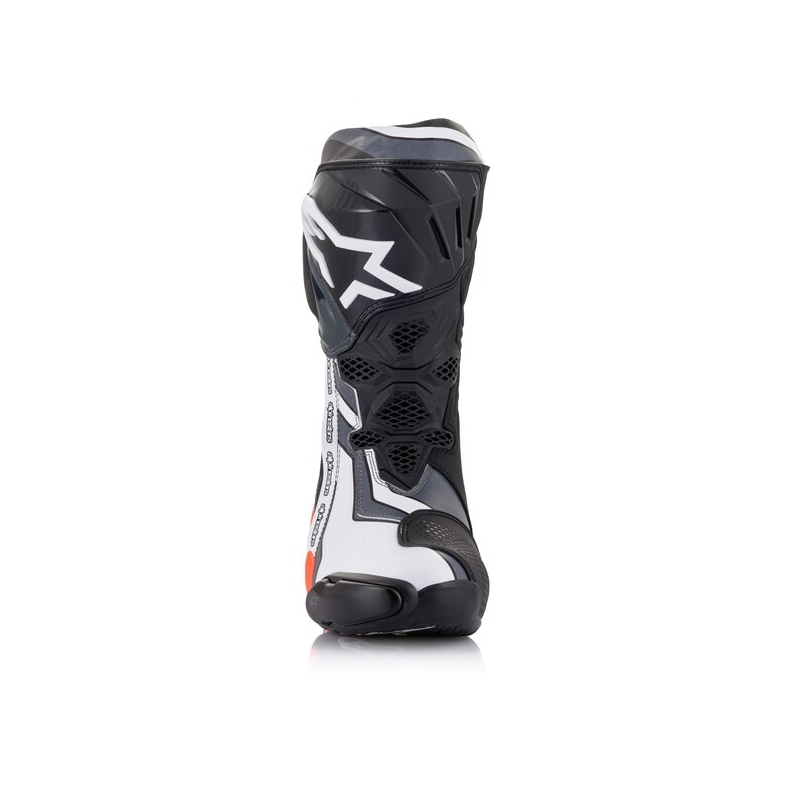 "Alpinestars Supertech R" juodai-fluo raudonai-baltai-pilkos spalvos motociklininko batai