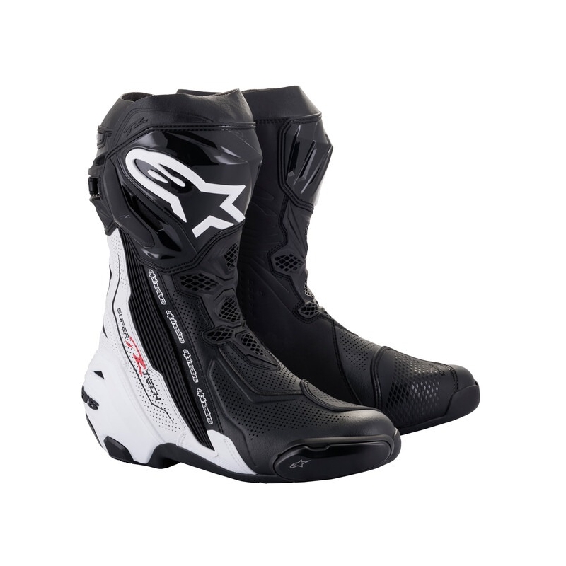 "Alpinestars Supertech R" ventiliuojami juodai balti motociklininko batai