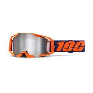 100% ARmatic neoniniai oranžiniai motokroso akiniai su sidabriniu veidrodiniu stiklu