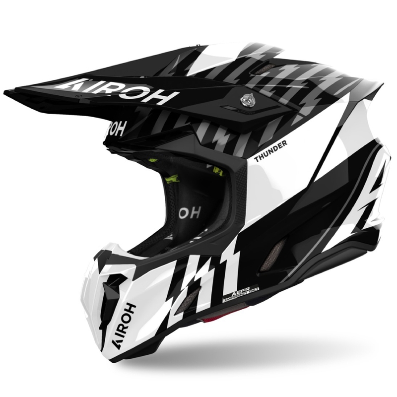 Motokroso šalmas "Airoh Twist 3 Thunder" blizgus juodai baltas